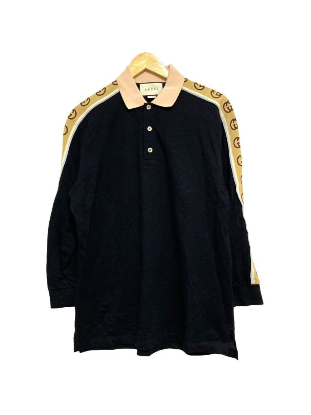 Gucci GG Side Line Reflector Pique Long Sleeve Polo Shirt Black Spring Summer